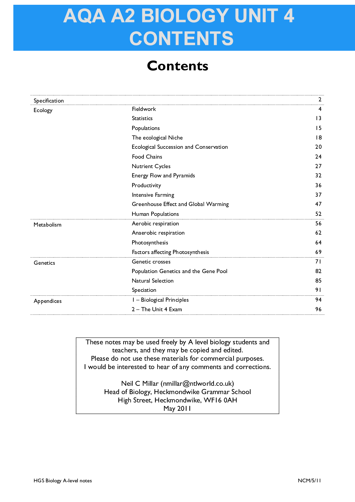 Preview image for AQA A2 BIOLOGY UNIT 4 CONTENTS